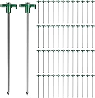 Ohiyoo 50 Pack Heavy Duty 10 Inch Metal Tent Stakes - Durable Green Camping Pegs for Secure Yard Garden Anchoring