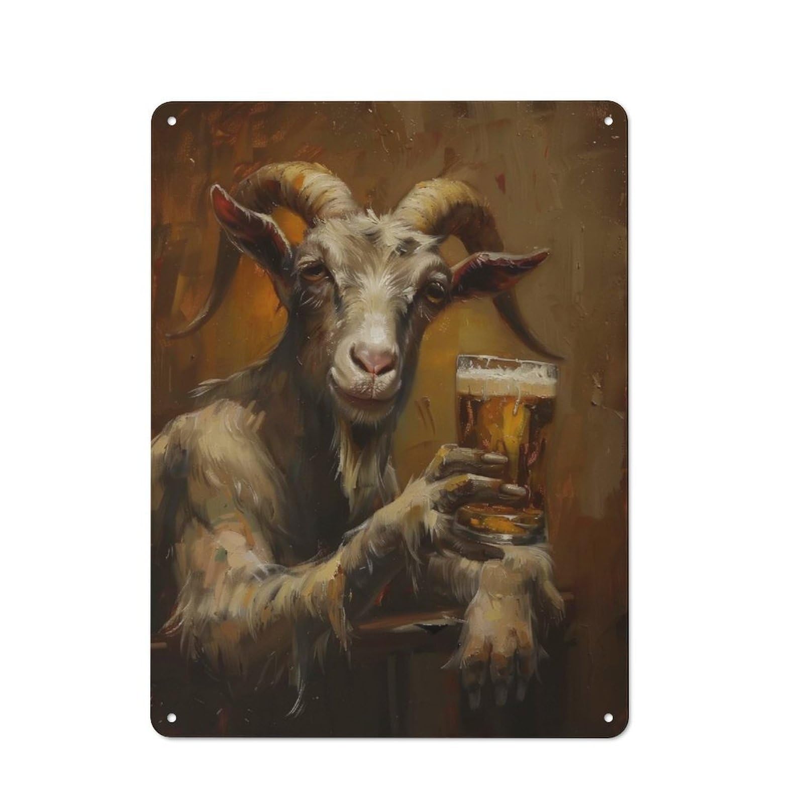 Junmoney Style-21 Beer Drinking Goat Retro Metal Wall Decor 40X30cm, Retro Metal Sign For Garage, Hobby Room, Office Or Man Cave
