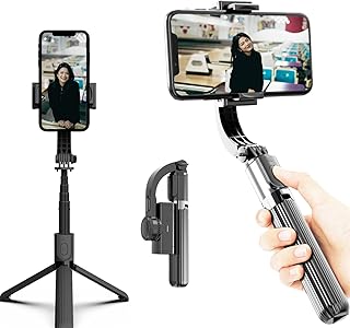 スマホ ジンバル 自撮り棒 三脚 セルカ棒 無線 折りたたみ 片手持ち単軸スタビライザー 5段階伸縮自撮り棒 自動回転安定撮影 スマホ三脚多機能リモコン付き 手ブレ防止折畳み式 超軽量 (ブラック)