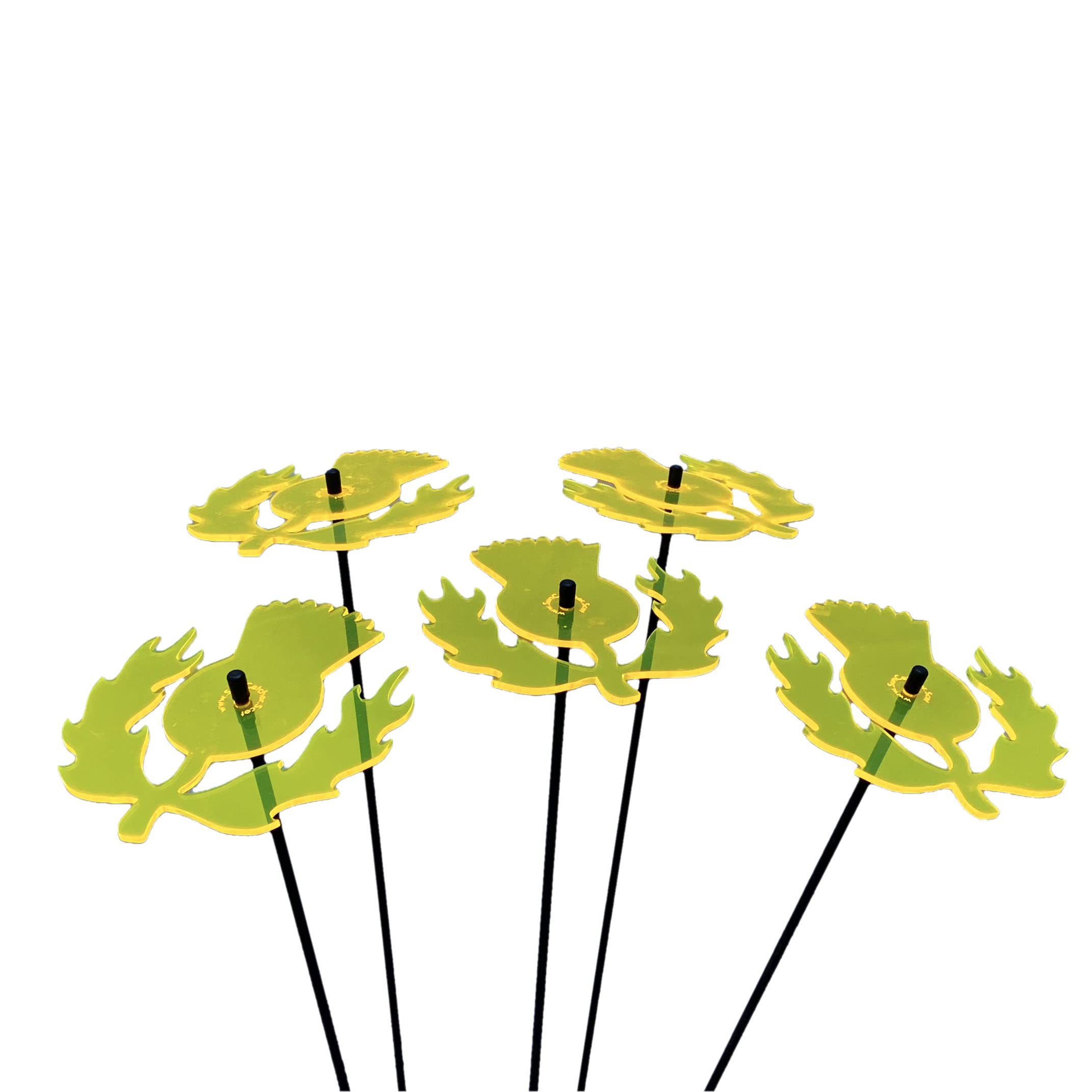 Sun Catcher Garden Decor Scottish Thistles Set of 5 Large Glowing Garden Stakes 75cm/29.5 inch high Indoor Outdoor Yard Gift for Gardeners Colour:fluorescent Yellow