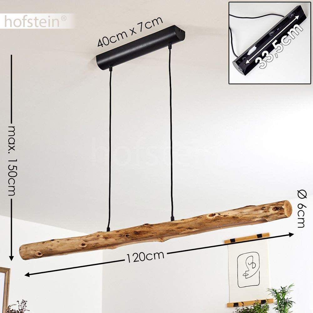 LED Pendelleuchte Winterthur, dimmbare Hängelampe aus Metall/Holz in Schwarz/Natur, Holzbalken höhenverstellbar auf max. 150 cm, 20 Watt, 2650 Lumen, 3000 Kelvin, dimmbar o. Zubehör über Lichtschalter