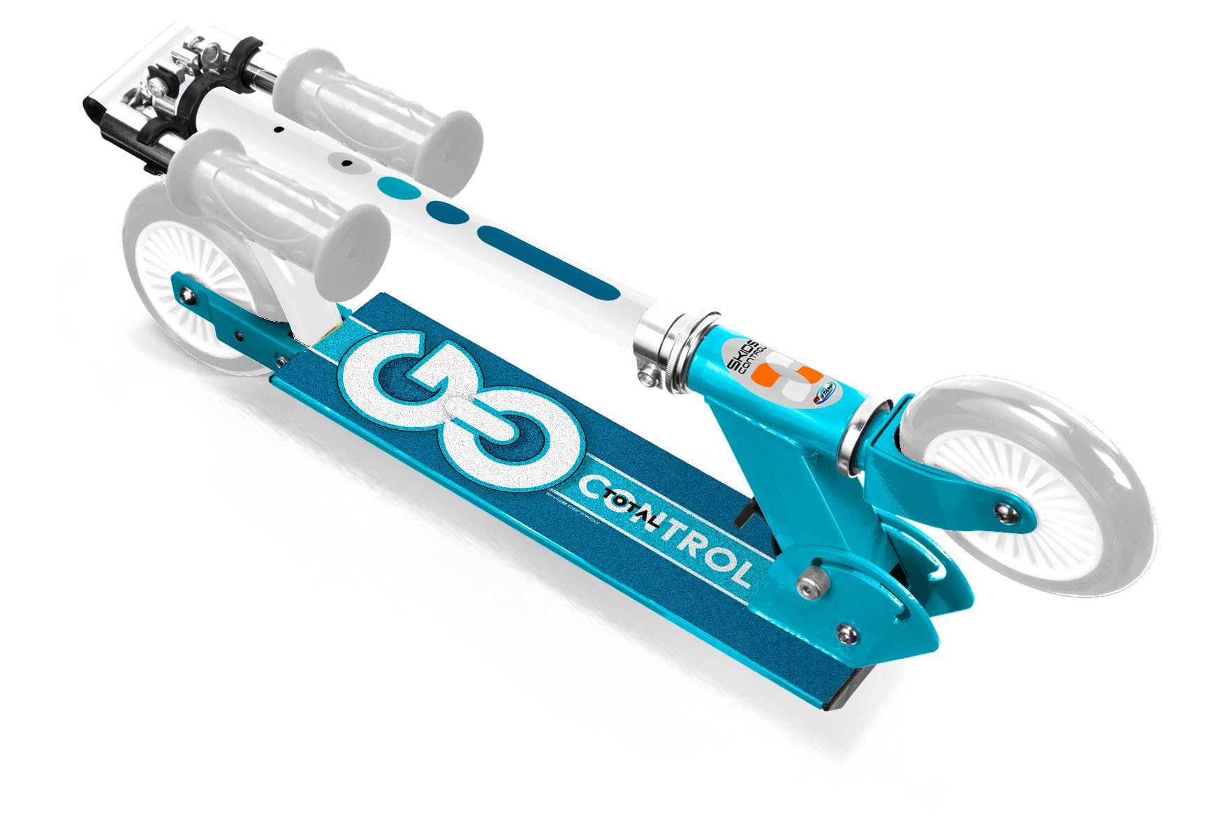 Monopattino pieghevole blu SKIDS Control cuscinetto a sfere ABEC 5 - Freno posteriore al piede - Altezza regolabile - Vassoio in alluminio antiscivolo -impugnature in schiuma.