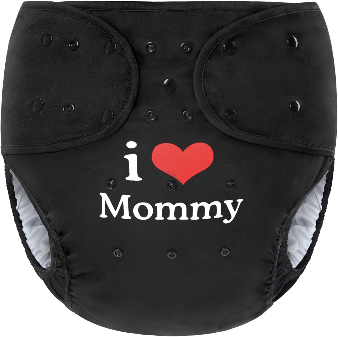 Littleforbig Washable Adjustable Reusable Waterproof Cloth Adult Diaper Wrap Cover One Size - I Love Mommy Black