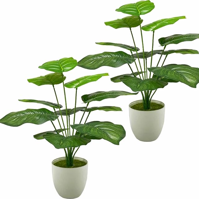 AIVORIUY Artificial Plants 40cm Fake Plants Potted in Pots Realistic Plastic Plants Tropical Monstera Faux Palm Bonsai for Indoors Home Office Table Desk Bedroom Bathroom Kitchen House Decoration