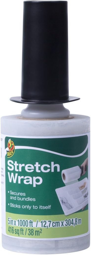 Duck Brand Stretch Wrap With Handle, 5 Inch x 1000 Feet, Clear, Single Roll
