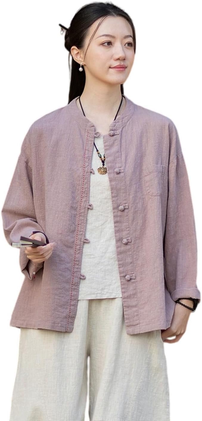 Women's Spring Cotton Linen Chinese Loose Frog Button Tang Suit