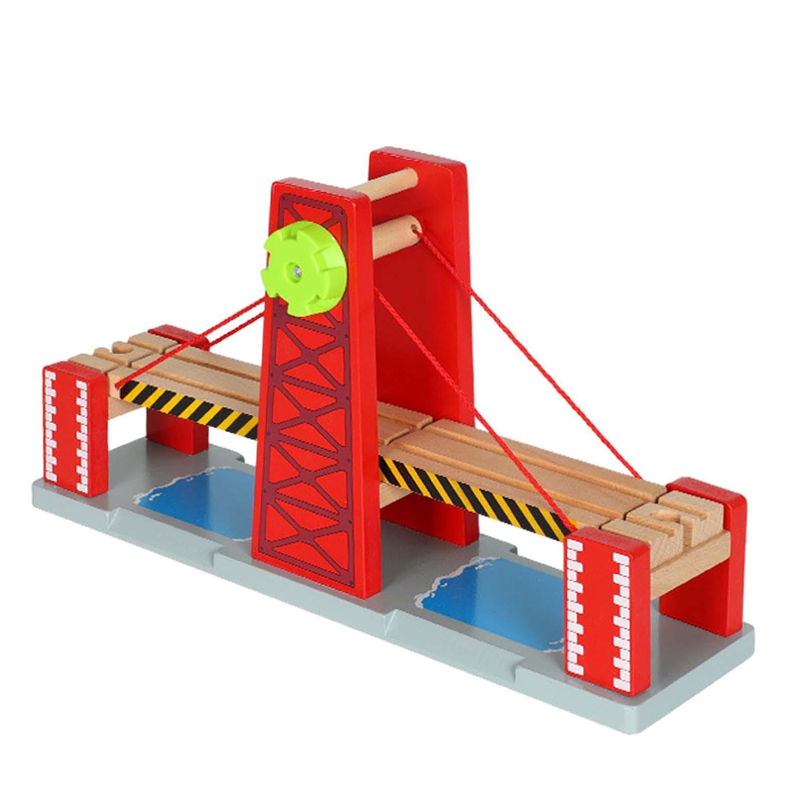 Set di trenini giocattolo per bambini con entusiasmanti | binari ferroviari con ponte di sollevamento per innescare un coinvolgente momento di gioco. Set di accessori in legno per