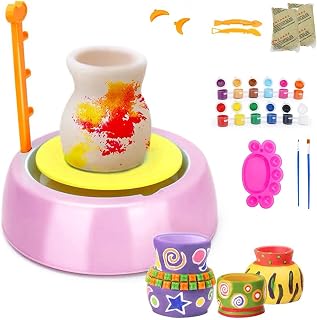Domary Conjunto de roda de oleiro Máquina de roda de cerâmica elétrica com pincéis de argila Paleta de ferramentas de escultura 12 Cores Tintas Artesanato DIY Artes e ofícios Presente educacional