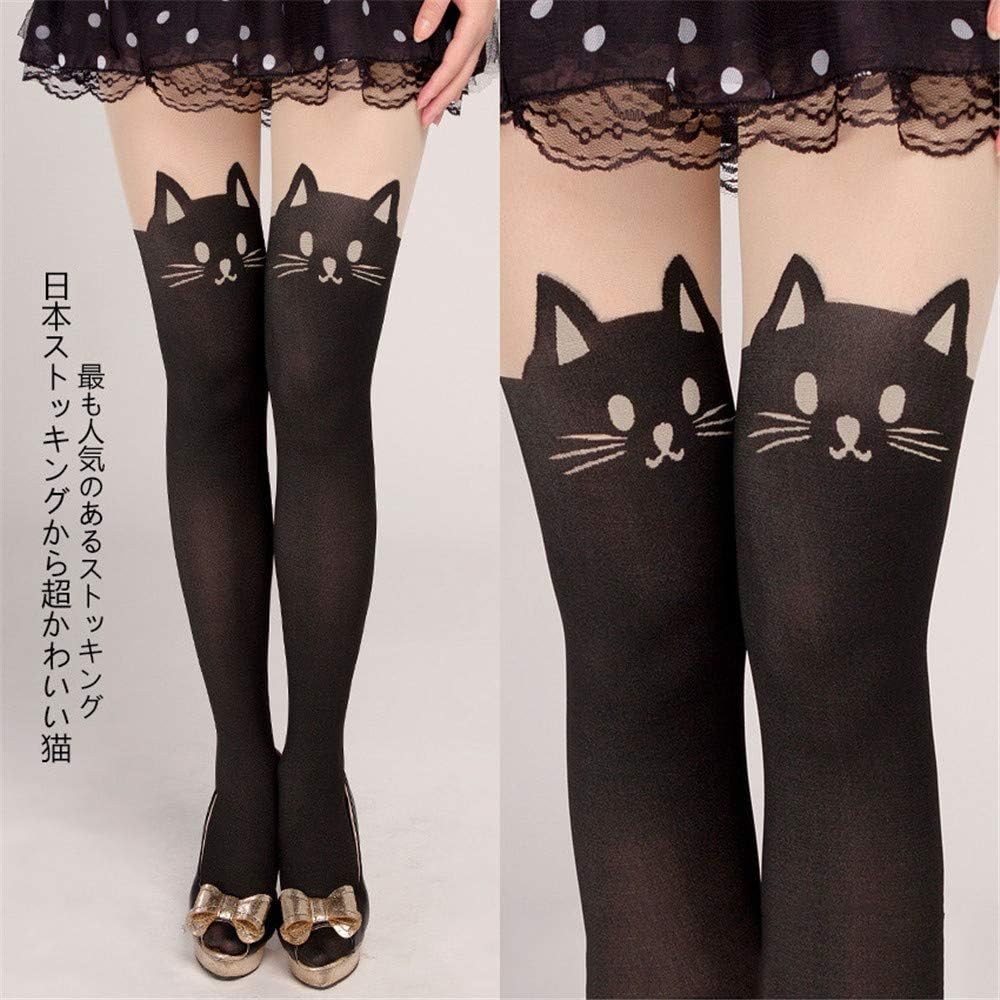 Amazon.co.jp: J-RH ネコ柄ストッキング タイツ フェイクニーハイ