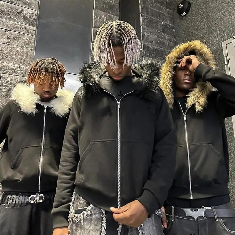 Men's Full Zip Hoodies Cardigan Casual Vintage Loose Fit Long Sleeve Zipper Sweatshirts Streetwear with Pocket2