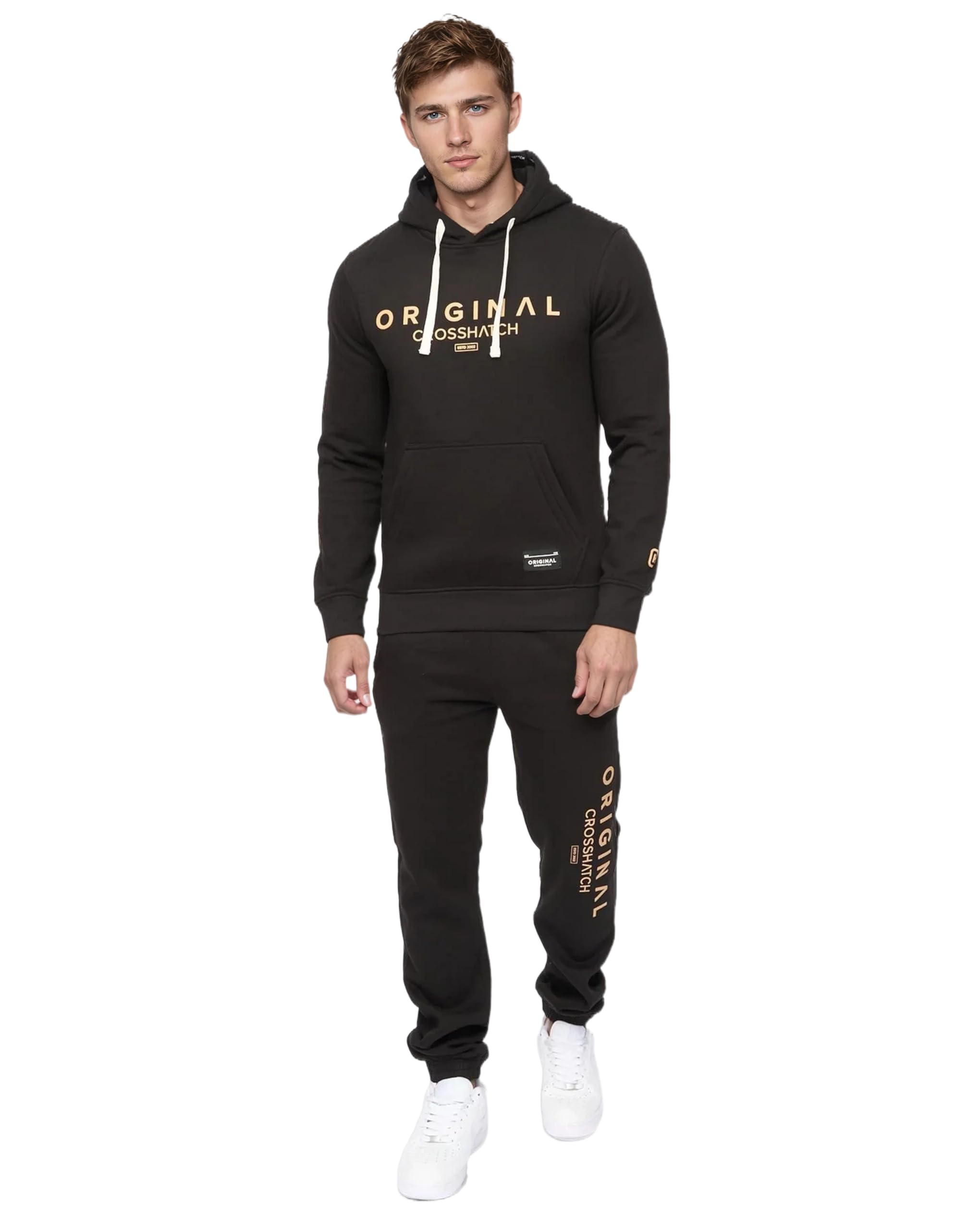 Crosshatch full tracksuit Hooded Fleece Sweatshirt Hoodie Jacket Sweatpants Joggers by Jeanbase Black XL