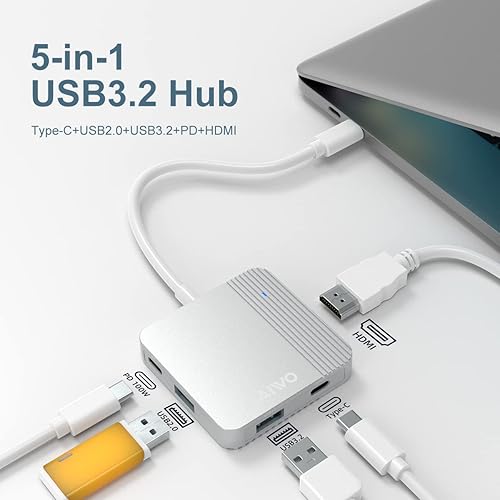 Miniatura 2 de MAIWO Concentrador USB C, concentrador USB 5 en 1 para portátil con 4K HD, 1 puerto USB 3.2, 1 puerto USB C 3.2, 1 puerto USB 2.0, entrega de