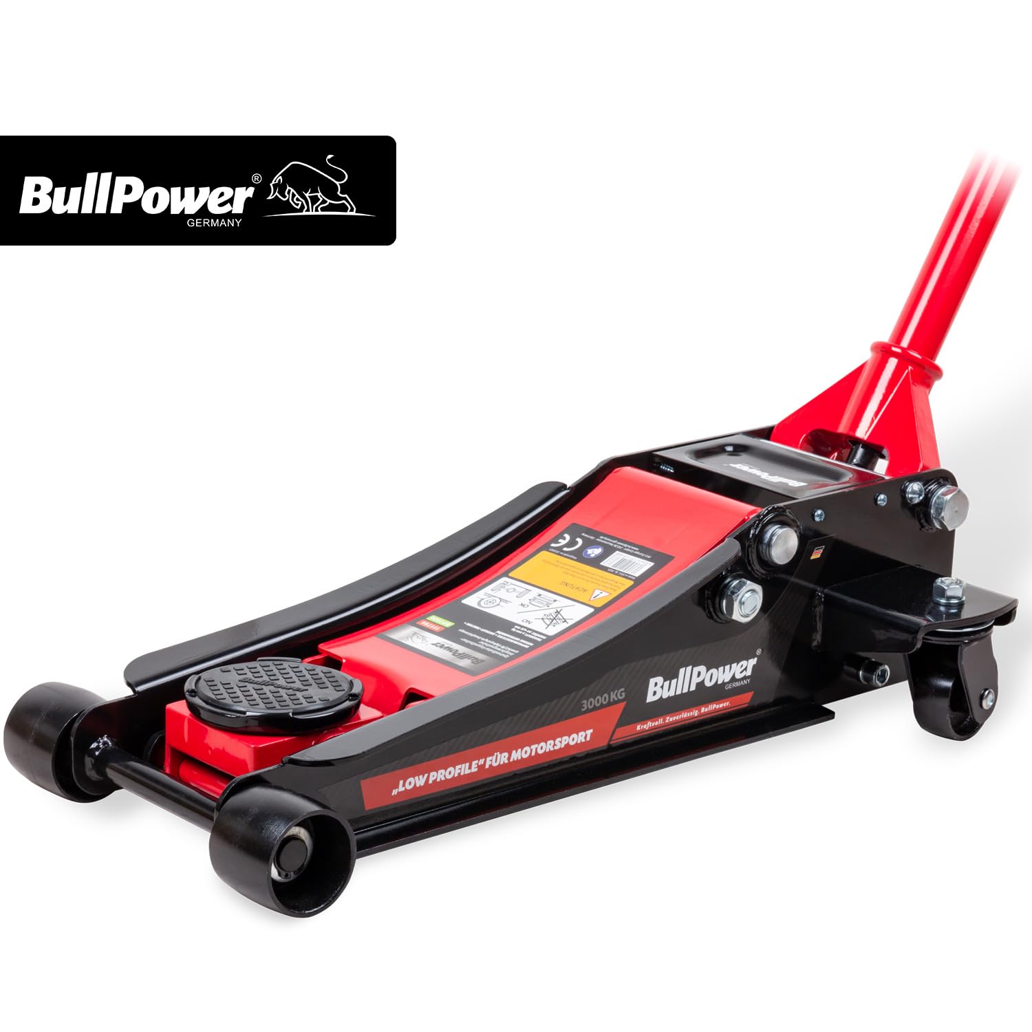 BullPower BP7000 Hydraulischer tiefer Racing Rangierwagenheber 3T Quicklift 3000kg 75-500mm, Wagenheber für Racing Sportwagen, Rennsport + 2X Gummiauflage