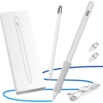 Stylus Pen Pack, Tilt & Palm Rejection Stylus Pencil for Apple iPad 2018-2025 Universal stylus pen / 2 replacement tips for all touch screen / pencil grip