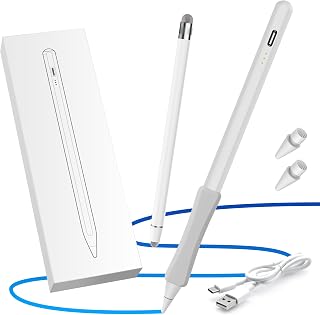 OASO Stylus Pen, Tilt Drawing Palm Rejection Stylus Pencil for Apple iPad 6/7/8/9/10, Mini 5/6, Air 3/4/5, Pro 11''/12.9'', M2/M3/M4/M5, Include Pencil Grip & Extra Tips & Universal Stylus (White)