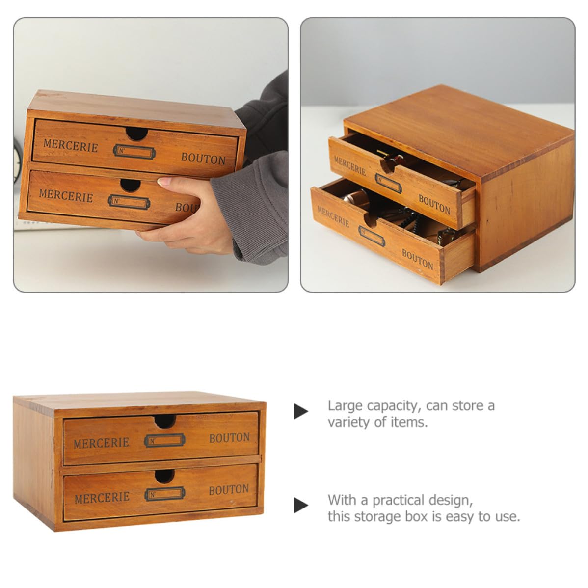 Organizzatore da Scrivania in Legno con Due Cassetti, Grande Capienza