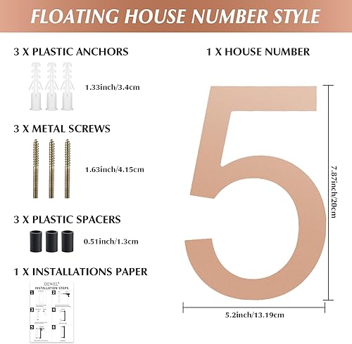 Miniatura 89 de DEWEL Números flotantes de casa grandes de 8 pulgadas para exteriores, decoración de números de dirección de casa modernos negros para señalización