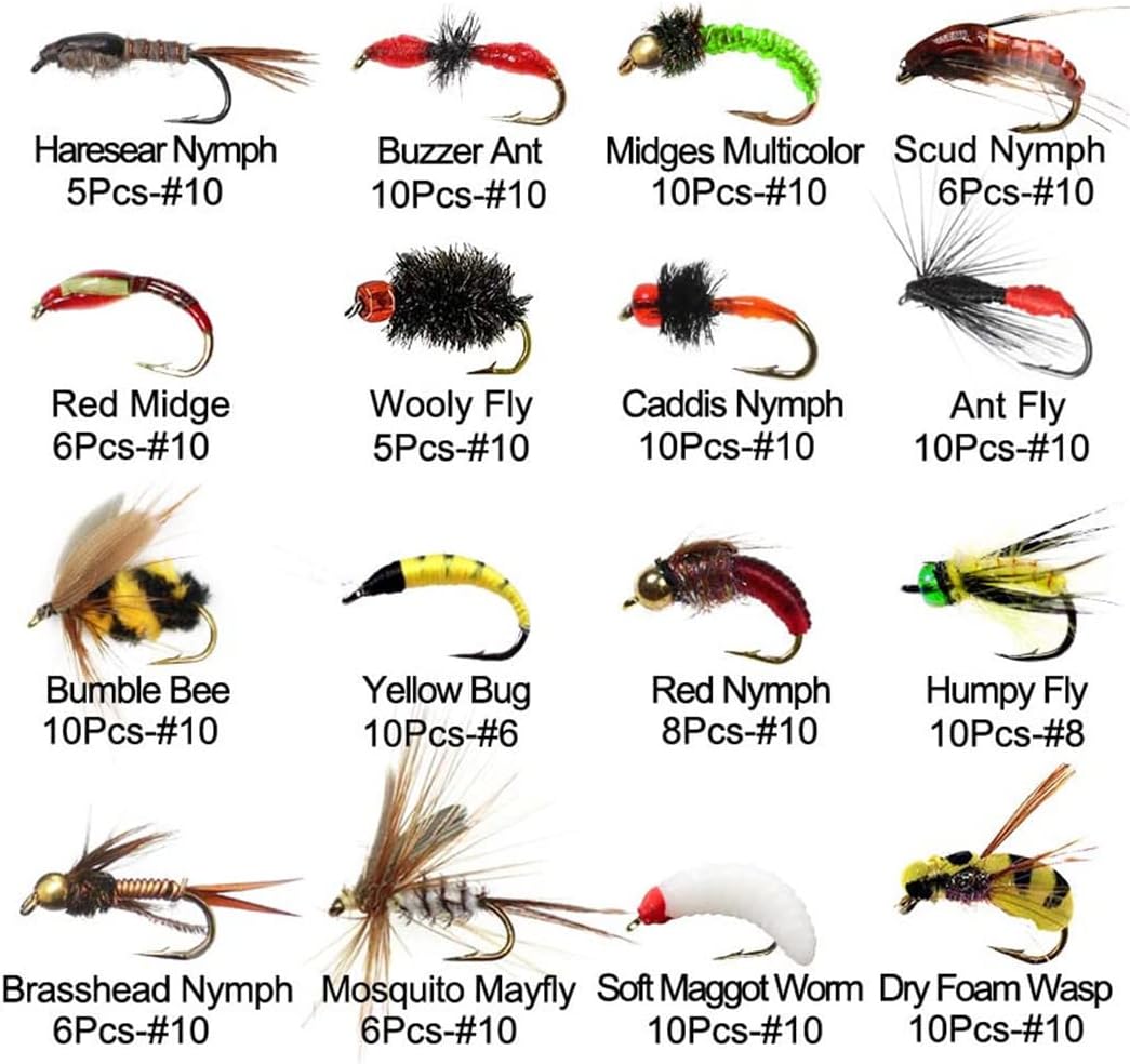 Fly Fishing Flies Kit Trout Steelhead Salmon Bass Flies Assortment 32Pcs-148pcs Include Dry Wet Flies Nymphs Streamers Maggot, Fly Lure Set