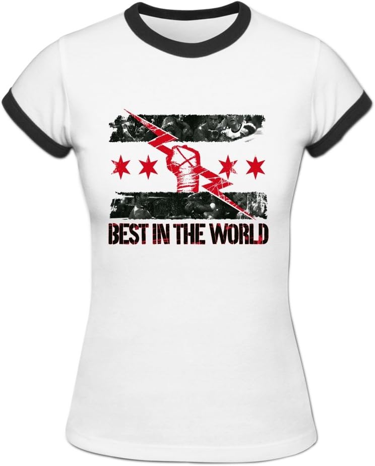 DLROSE Women's CM Punk Action Figure Logo Graphic Short Sleeve Ringer T-Shirts M White