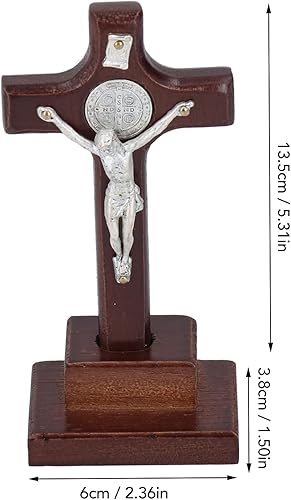 Miniatura 6 de Cruz de pared de crucifijo, fácil montaje, metal, madera, exquisito diseño, cruz de mesa de crucifijo para oficina
