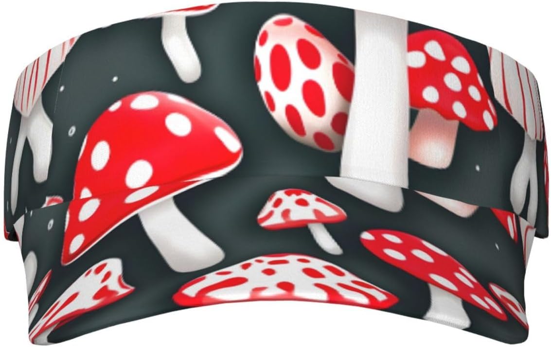 Red White Mushroom Print Sports Sun Visor Hats Adjustable Running Golf Tennis Sun Cap for Women Men