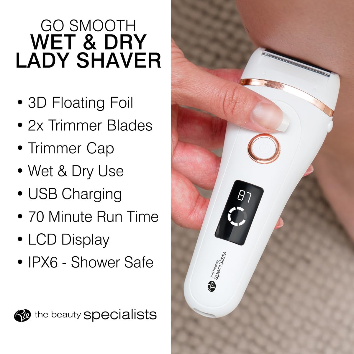 Rio Go Smooth Nass- und Trockenrasierer und Bikini-Trimmer, schnurloser Damen-Bikini-Rasierer, Nass- und Trockenrasierer für Damenbeine, Achselhöhlen, Schamhaar, wiederaufladbar und wasserdicht