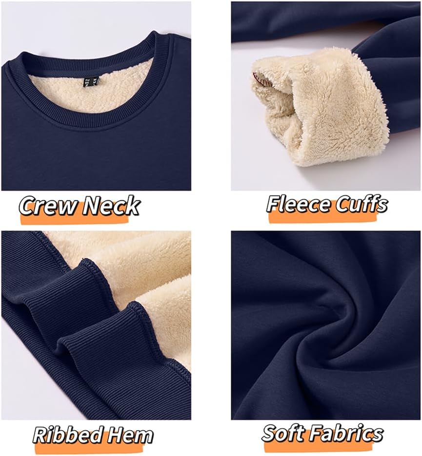 STICKON Men's Sherpa Lined Sweatshirts Heavyweight Warm Long Sleeve Crewneck Sweater Winter Fleece Pullover - Image 5