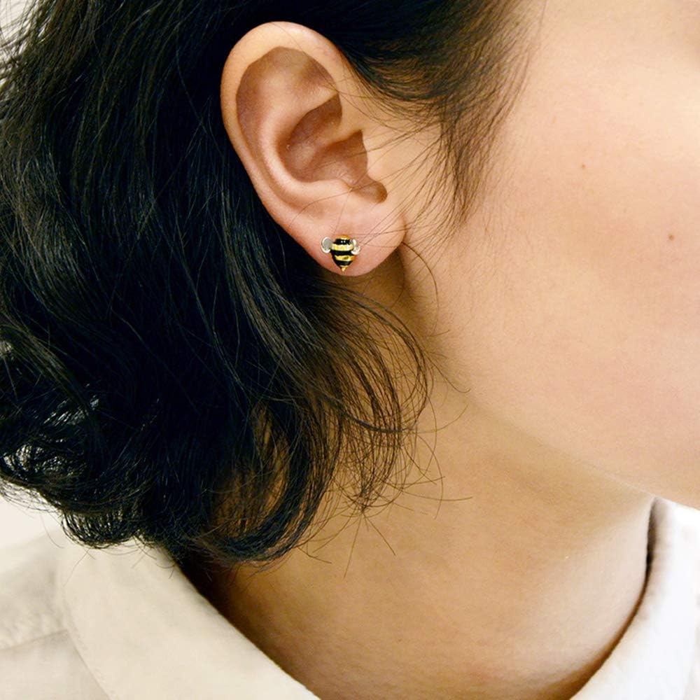 Chic Tiny Bee S925 Sterling Silver Stud Earrings for Women Fashion Cute Dainty Animal Cartilage Piercing Post Studs Hypoallergenic Sensitive Ears Jewelry Gifts for Her Daughter Bff Birthday Xmas