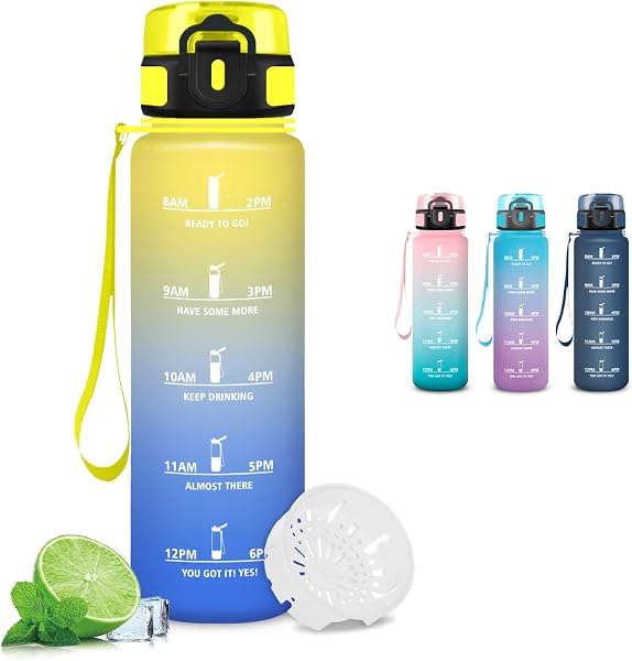 Gourde, Gourde 500ml, Bouteille Filtrante Anti-Fuite, Facile à Transporter, Bouteille d'eau pour Motivation, Facile à Nettoyer, pour Bureau, Voyage, Extérieur, Adulte, Camping, Voyage - 1