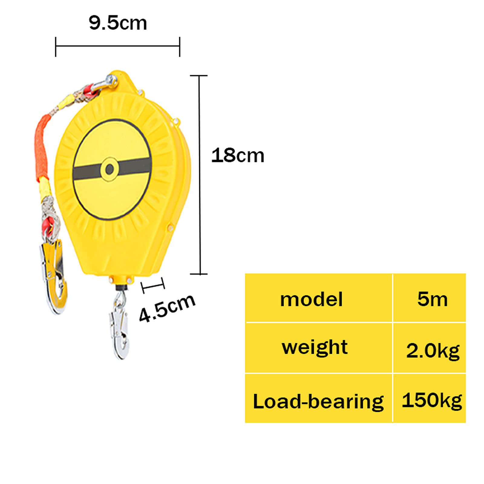 Dispositif Antichute Rétractable avec Câble, 3-20m, Professionnel Ligne de Vie Auto-Rétractable pour D’échafaudage et Protection Contre Les Chutes, Longe Ignifuge, Charge: 150Kg