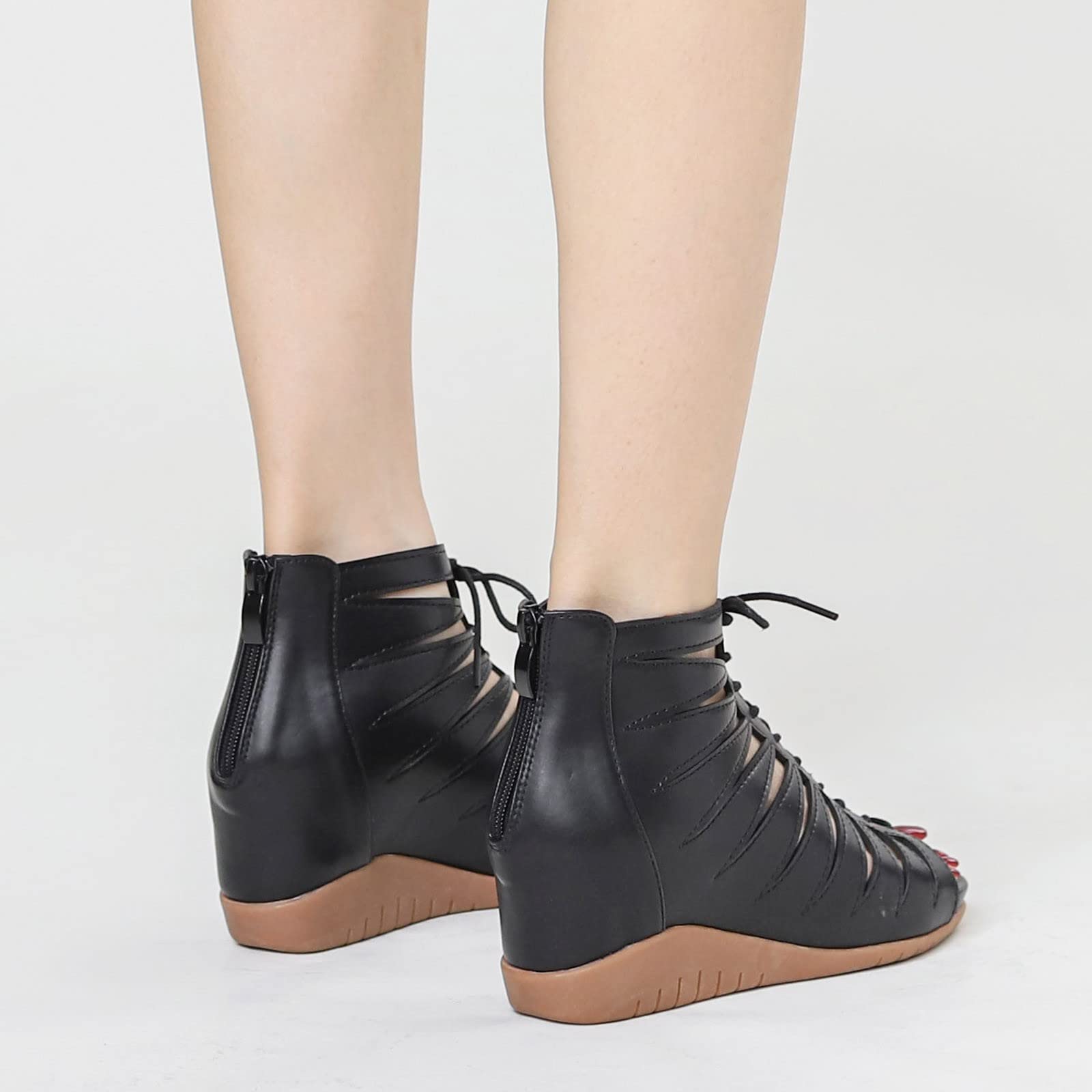 Genérico Cuñas Mujer Plataforma Sandalias Tacon Comodas Sandalias de Tacón de Cuña para Mujer,Bohemias Romanas Étnica Hueca para,Zapatos Playa Verano
