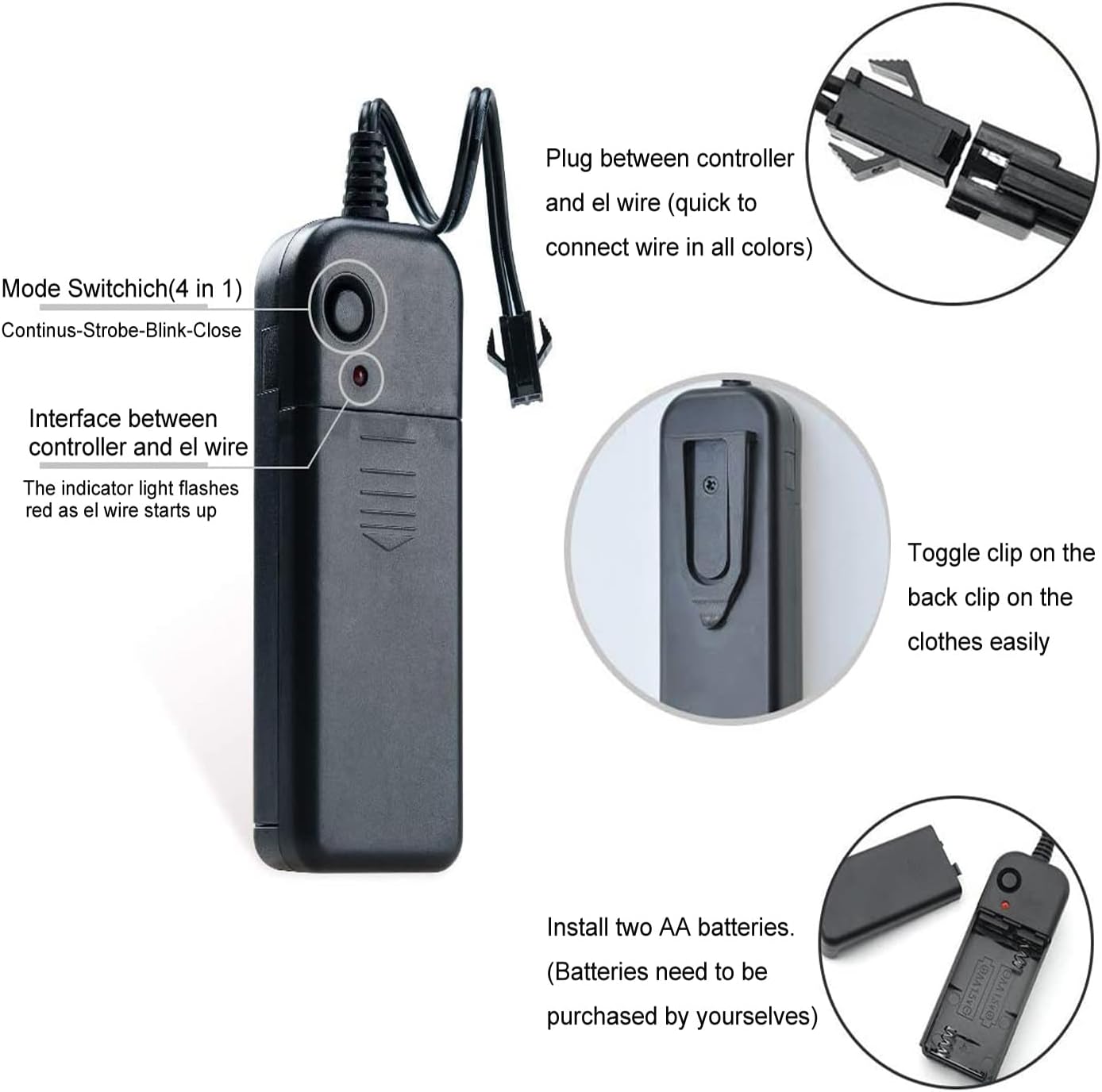 MaxLax EL Wire, Portable Neon Lights 8pack 5 in 1 Meter, Electroluminescent Wire for Birthday Decoration, Christmas Party,DIY Decoration