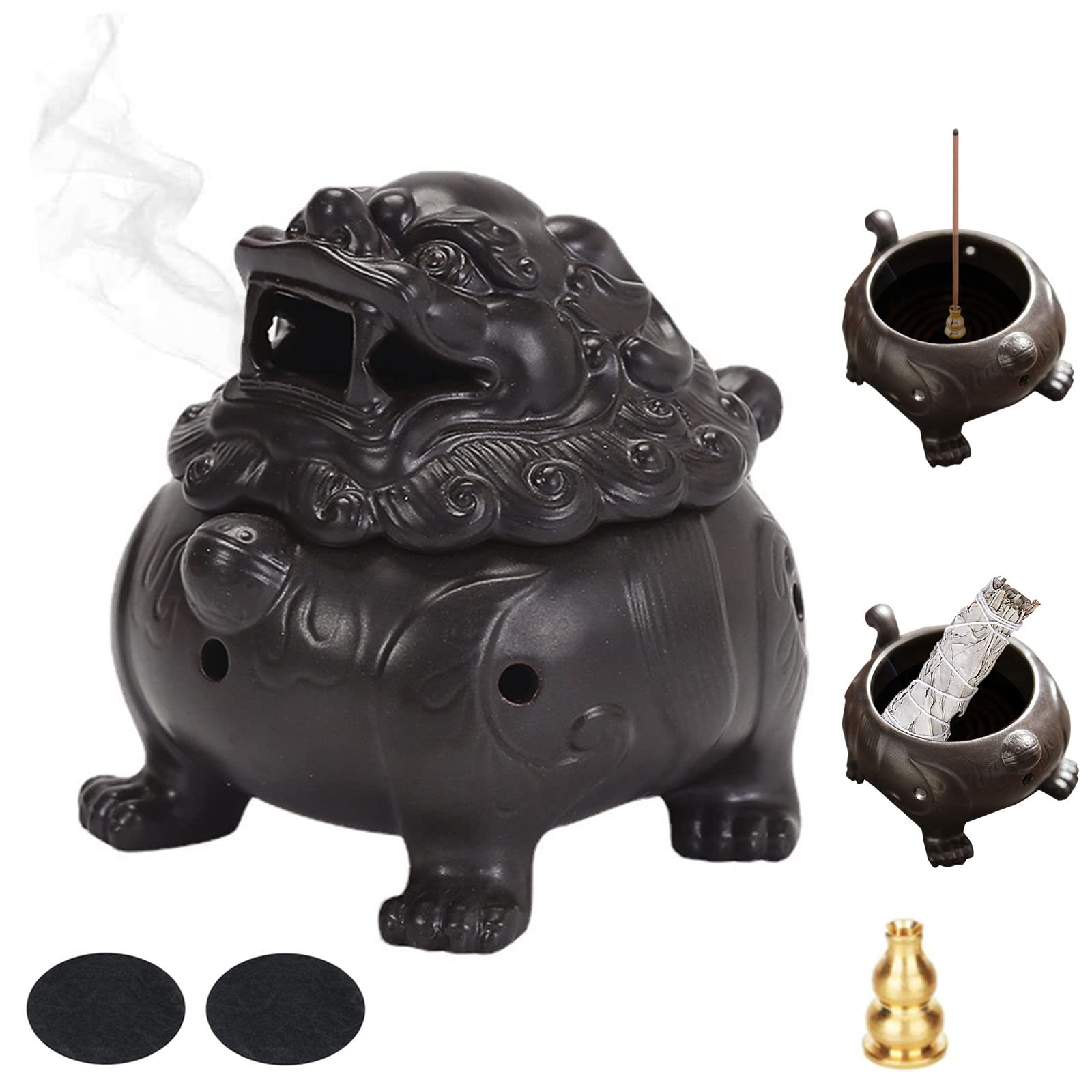 ALLACE Pixiu Incense Burner for sage/Cones/Coil Incense, Handicraft Qilin Ceramic backflow Incense Burner, Aromatherapy Ornament Cool Home bedroome Zen Decor , Gifts for Meditation Accessories & Yoga