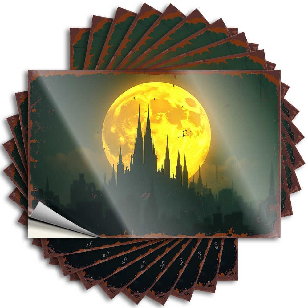 Fzfn Colour Bumper Autumn Home Decor Case Castle Silhouette Against A Giant Full Moon - No Residue Decals For Things(6X9cm)