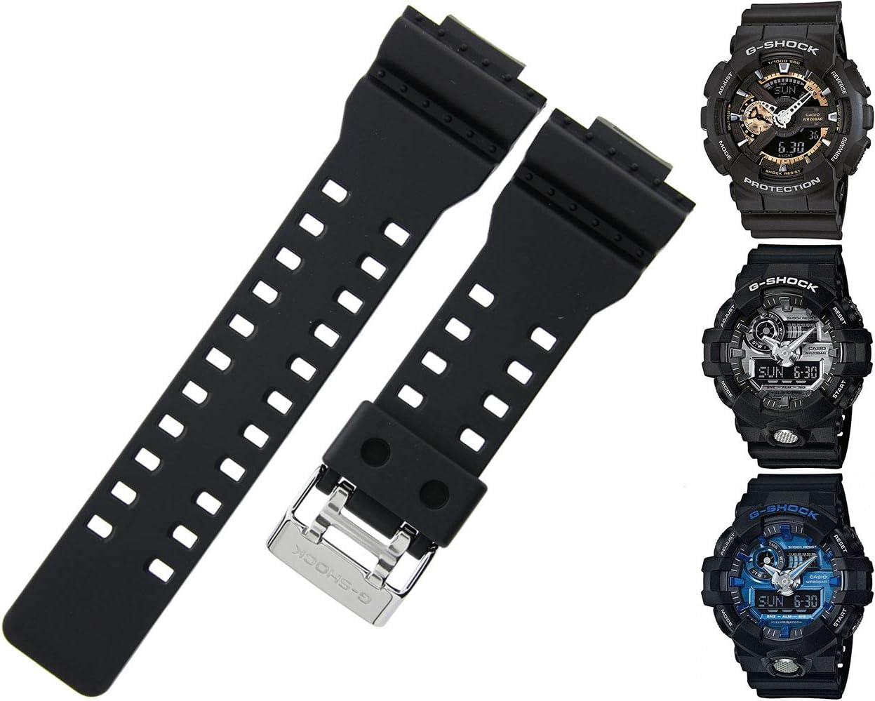 Genuine Replacement for Watch Band Black Strap 16mm Casio #10427899 GA-110RG-1A GA-710-1A GA-710-1A2