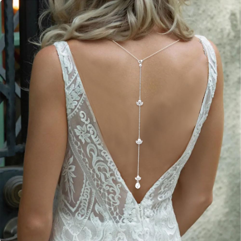 Pearl Backdrop Necklace for Backless Dress Back Necklace Wedding Bridal Rhinestone Pearl Back drop Dainty Chain Body Jewelry - Image 7