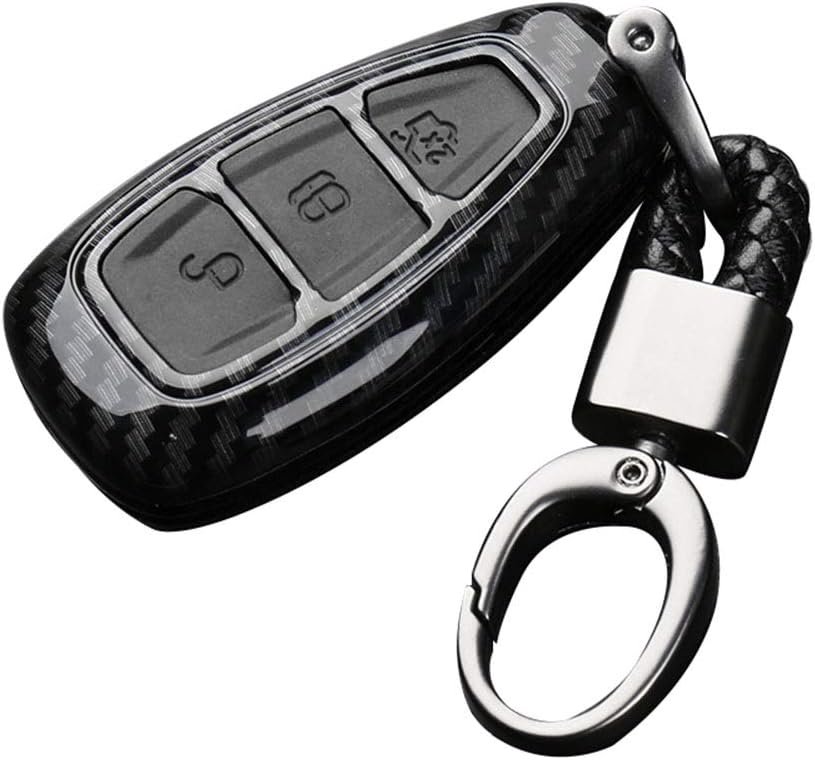 ABS Carbon Fiber Shell+Silicone Car Key Cover Case Keychain for Ford Focus Mondeo Edge Fiesta Kuga Mondeo MK4 Fusion Escort Ecosport (B carbon fiber + black)