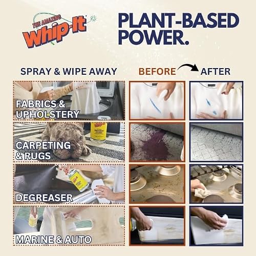 Whip It Cleaner, Multi Purpose Stain Remover Professional Strength Spray, Plant Based Enzyme Cleaner, Cleaning Food, Coffee, Wine, Baby Stains, Pet Stains, Over 500 uses, Made in USA, 32 OZ - Thumbnail 4