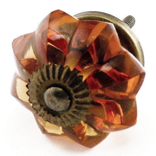 Old Amber Glass Knobs, Drawer Pulls & Handles Set/2pc K85 Old Amber Melon Style Glass