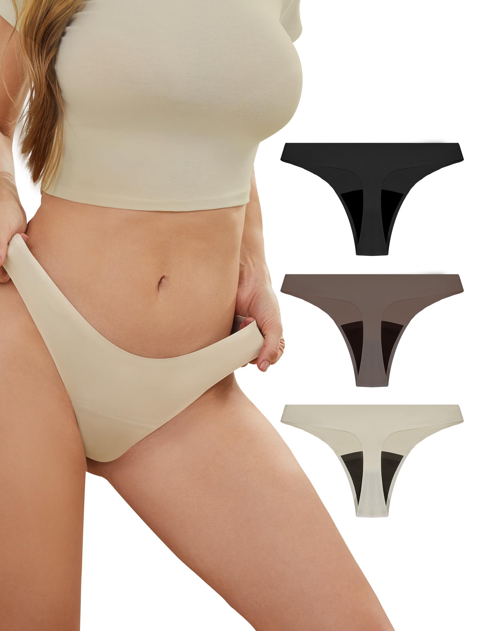 PoseFree Periodenunterwäsche Tanga für Leichte Blutung, Nahtlos Bequem - 3er Pack Unsichtbare Perioden Strings Damen (Größe S-XXL)