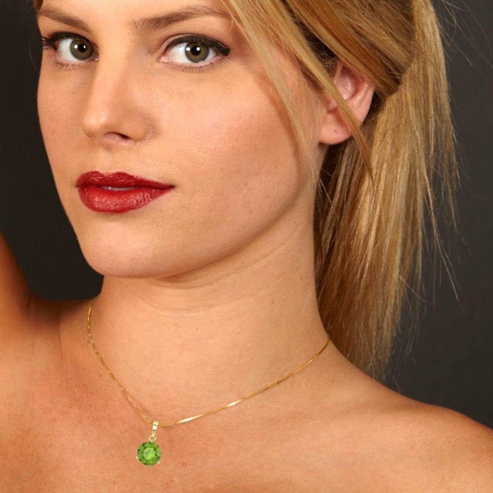 Clara Pucci 14K Yellow Gold Plated Solitaire 16" Box-Chain Necklace - Sterling Silver 2ct Round Cut Peridot Pendant - Image 5