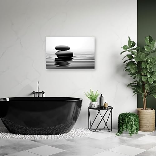 Miniatura 3 de CXHOSTENT Cuadro zen para decoración de pared, lienzo de piedra zen en blanco y negro, arte de pared, meditación, espíritu, spa, habitación, baño,