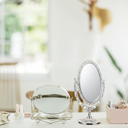 Miniatura 8 de NOLITOY Espejo de tocador dorado, espejo de baño, espejo de tocador retro, espejo de ducha, espejo de maquillaje plegable, espejo de escritorio,