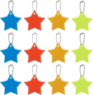 Safety Reflector, Reflective Tags Pendant Star Shaped Safety Keychain with Chain Color Set 2 & 12Pcs - Fitting for(Keychain/Purses/Backpack/Wheelchairs Cycling/Running/Walking)