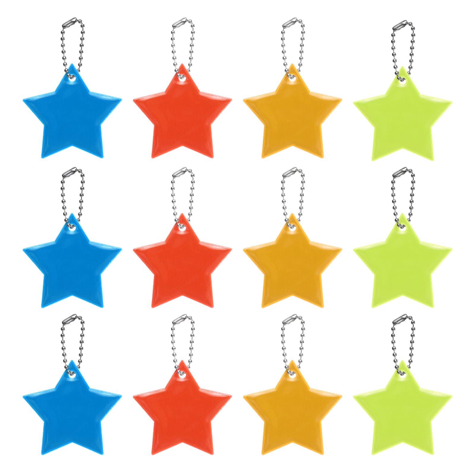 YELARXI Safety Reflector, Reflective Tags Pendant Star Shaped Safety Keychain with Chain Color Set 2 & 12Pcs - Fitting For(Keychain/Purses/Backpack/Wheelchairs Cycling/Running/Walking)
