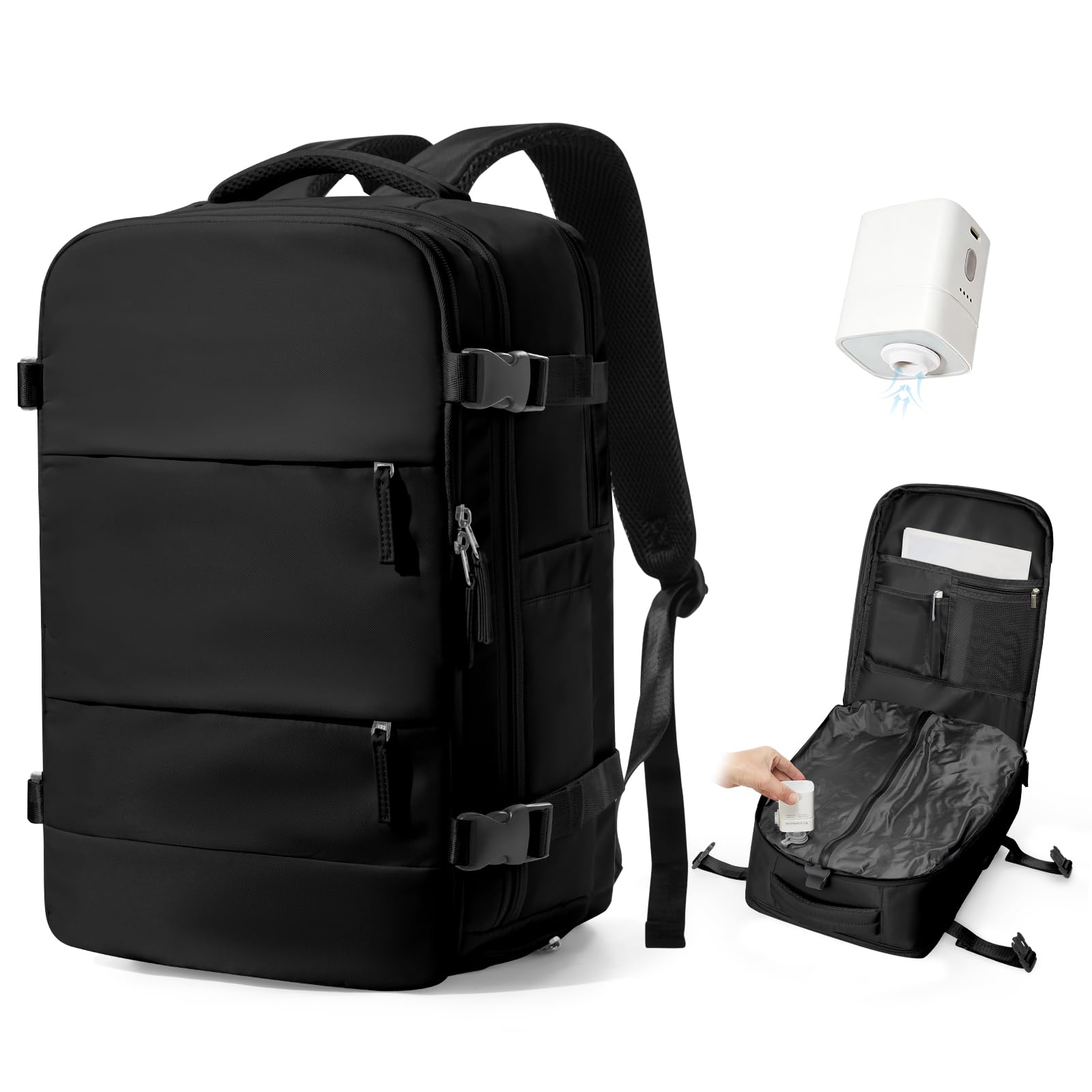 SZSYCN Zaino Sottovuoto Viaggio con Pompa Bagaglio a Mano Ryanair 40x30x20 Zaino Aereo 40x20x25 Ryanair Sottovuoto Borsa da Viaggio 40x30x20 Aereo Bagaglio a Mano C01-Nero Zaino Sottovuoto con Pompa