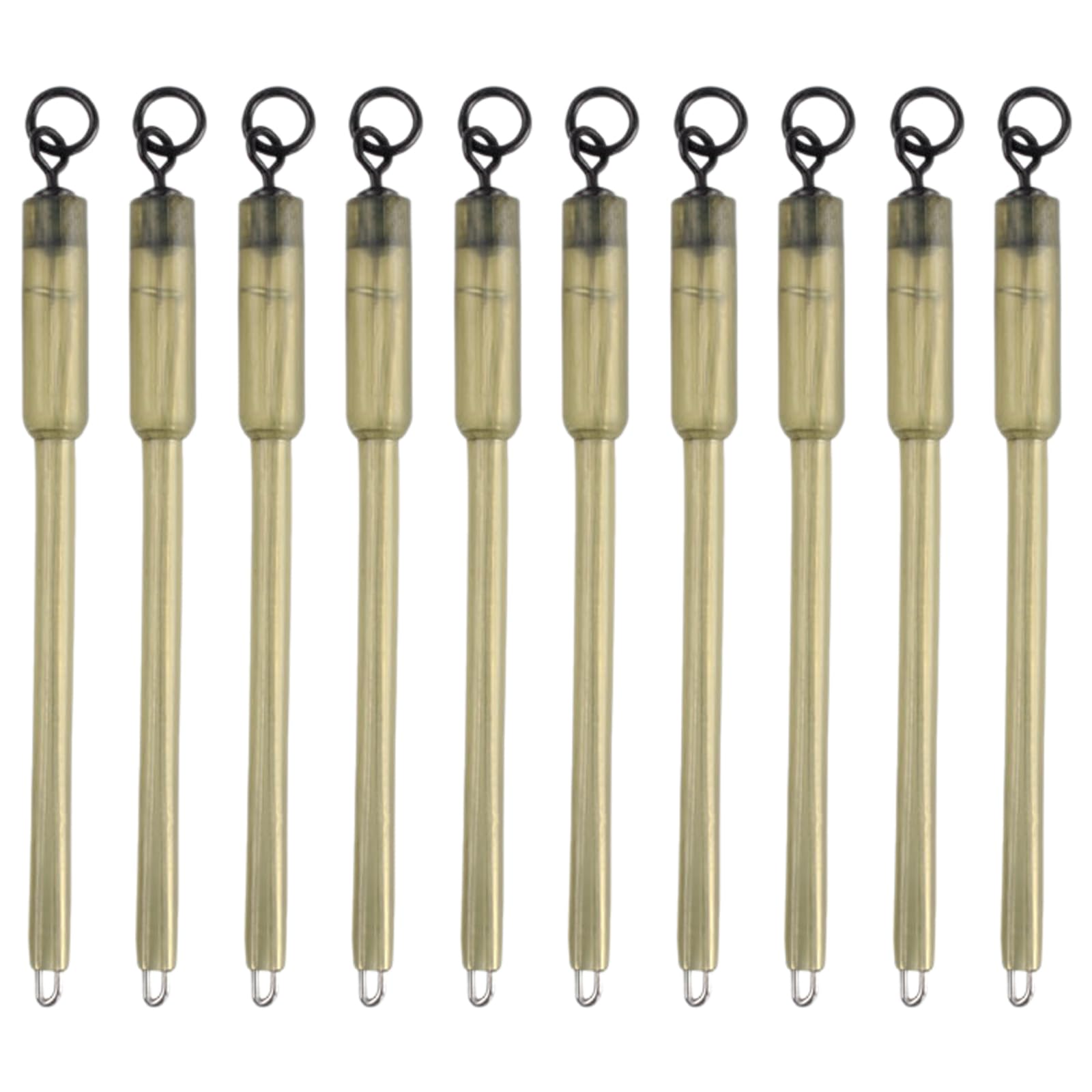 UEKPDM 10Pcs PVA Bag Stems with Swivel & Lead Insert – Fishing Terminal Tackle for Carp Rigs, 60mm Dark Green Connectors (ABS + Alloy)
