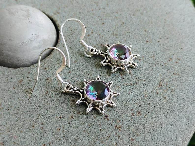 Mystic Topaz Earrings, 925 Silver Earrings, Rainbow Gemstone Jewelry, Wedding Earrings, Drop Dangle Earrings, Healing Crystal, Promise Earrings, Boho & Hippie Style, Mermaid Gift, Gift For Her