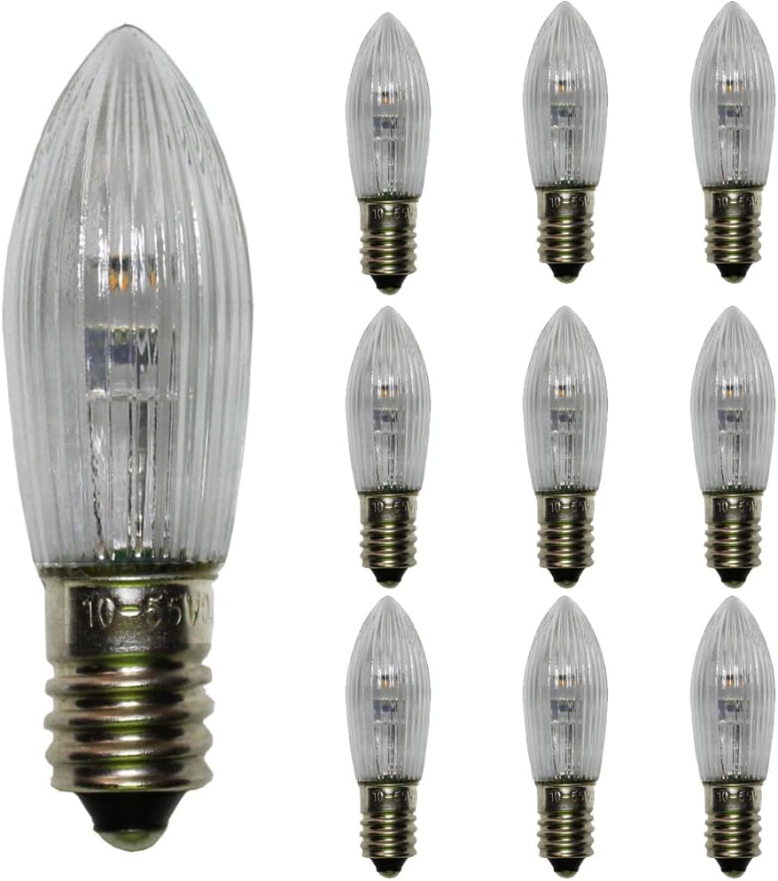 E10 LED Bulbs Replacement Light AC 10-55V (Suit 12V 17V 55V) 0.2W 2200K Warm White for String Lights, Christmas Garlands, Light Arch, Christmas Candlestick, Pack 10
