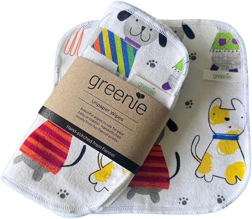 Greenie Reusable Baby Wipes – Soft Washable Cloth Wipes for Gentle Baby Care – Cleans with Only Water, Eco-Friendly & Chemical-Free | Sustainable Baby Essential (Dog Days, Pack of 8)